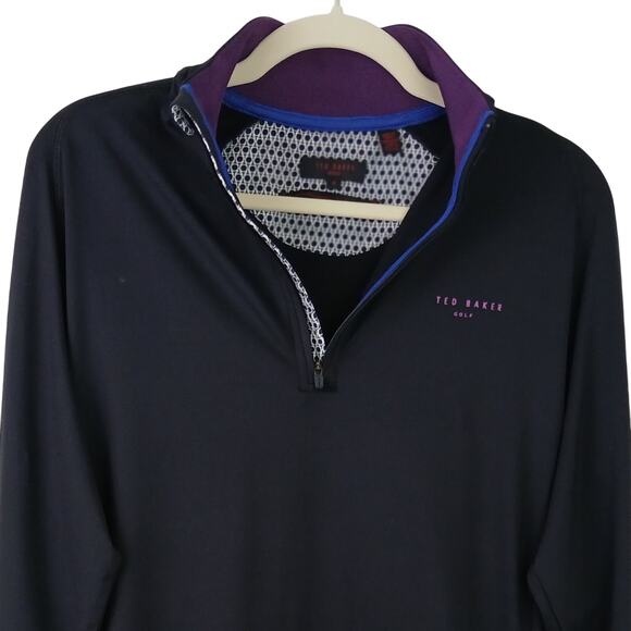 Ted Baker Golf SZ 3 (US M) Men's 1/4 zip Long Sleeve Pullover Black With Stripes - Picture 3 of 6